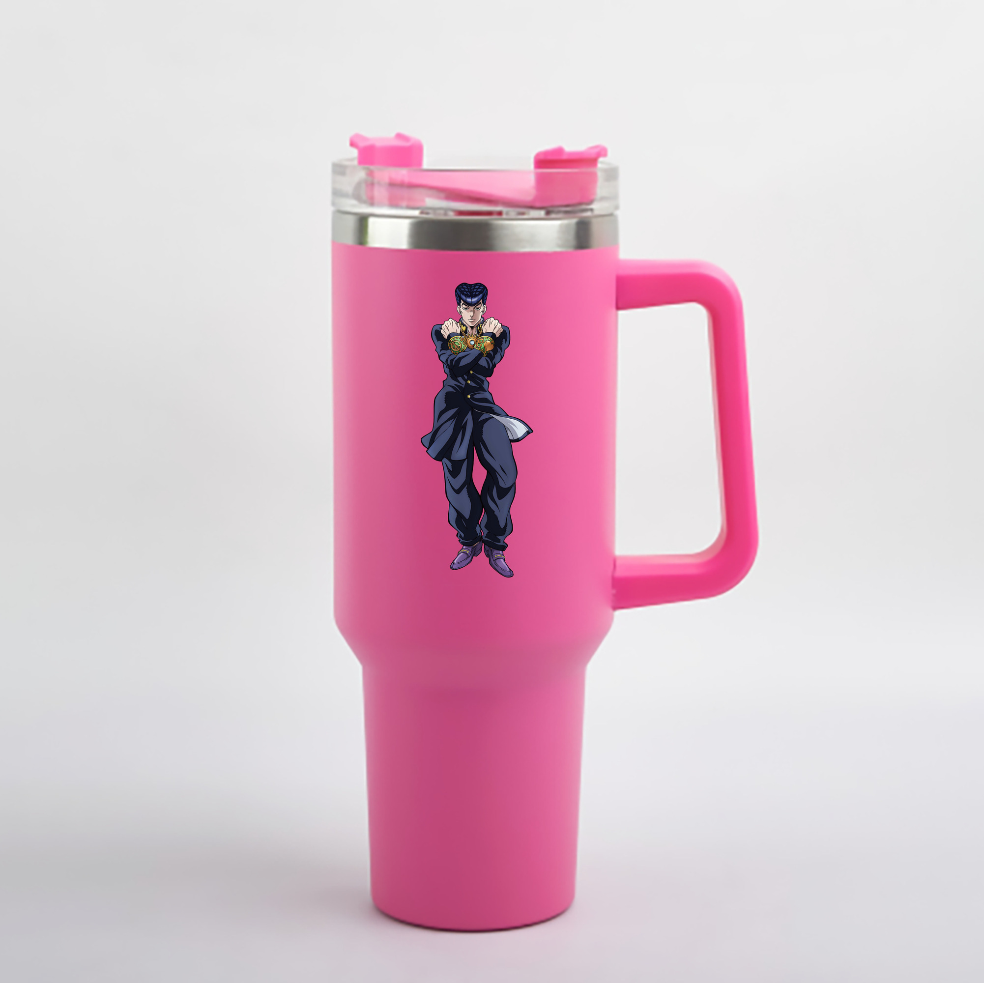 （画像用） ジョジョの奇妙な冒険 ひがしかた じょうすけ JoJo's Bizarre Adventure Higashikata Josuke 1200mL車用タンブラー - クリスタルステッカー（プラスチックストロー付き）